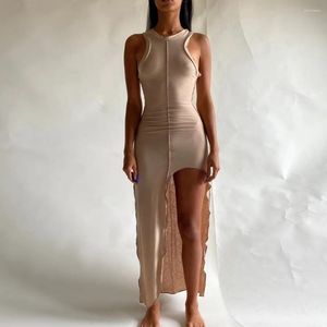 Casual Dresses French Style Pure Desire Sexy Sleeveless I-Shaped Vest Dress Slim Fit High Slit Long All-Match For Women