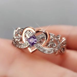 Bandas Huitan Creative Women's Heart Anings com Romantic Rose Flower Flower Wedding Wedding Love Rings Hot Sale Jóias Estéticas