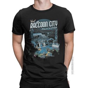 Skjortor besöker Raccoon City Men t shirt vintage tees klassisk kort hylsa besättning hals tshirts 100% bomull tryckta toppar