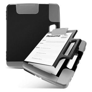 PADFOLIO Black Clipboard com armazenamento de armazenamento de plástico de plástico Caixa de armazenamento com alça de armazenamento fichário 14.4x12.1x2.44inch