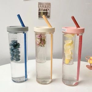 Butelki z wodą plastikowe pachnące herbatę Filtr Filtrowy dla dziewcząt domowy butelka do picia z słomkowym biurem szkolnym napój