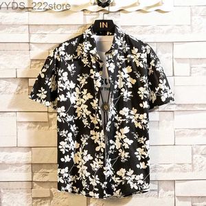 Mäns skjortor Summer Leisure High Quality Cotton Mens Haian Shirt Kort ärm stor storlek Retro Haiyi Mens Beach Flip Collar Flower Shirt YQ240422