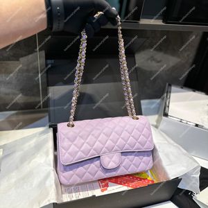 24p Designer feminino FLAP BACA DE ombro de alta qualidade CC Bolsa de Bolsa Crossbody New Color Purple CF Bag 25cm