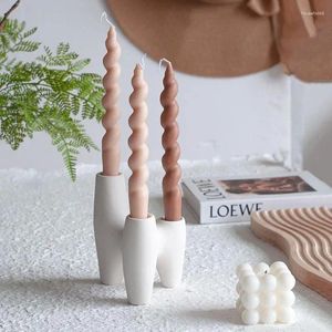 Candle Holders 3 Head Holder Ceramic Triangle Creative Stick Stand Nordic Home Decoration Living Room Desktop Fireplace Ornaments