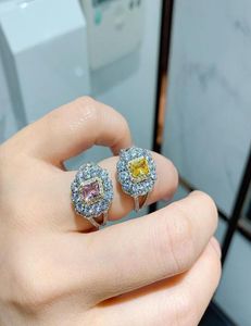 Luksusowy różowy kwarc cytrynowy kryształowe pierścionki dla kobiet 925 srebrny lab