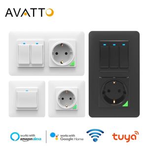 Заглушки Avatto Tuya Wi -Fi Light Switch с настенными гнездами, управление приложениями Smart Life, Smart Wall Switch 1/2/3 РАБОТА