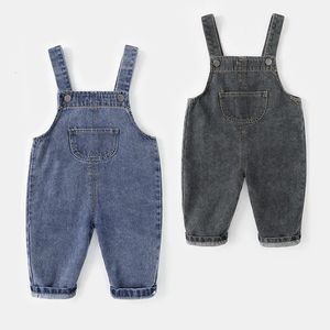 Varış Çocuklar Giysileri Bebek Kız Erkek Tahulları Solid Kısa Stil Toddler Denim Overol Tulumlar 240411