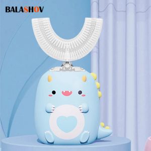 Heads Smart Electric Tooth Brush Kids Silicon Automatic Ultrasonic Teeth Tooth Brush Cartoon Mönster Children 360 Degrees U Shape