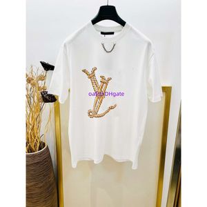 24SS Tasarımcı Gömlek T-Shirt Paris Street, İtalya Moda Yaz Nefes Alabası T-Shirt Yelken Kızarmış Hamur Twists Halat Ayna Baskı Zinciri Yarım Kollu Erkekler T-Shirt 1110