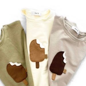 T-shirts 2023 Baby Boys Pure Cotton Short Sleeve T Shirts Summer Oversize Patch Popsicle Shirt Soft Baby Girls Tees Oneck Pullover Tees