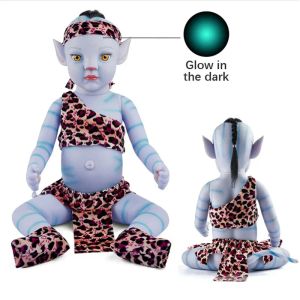 Dolls 50cm Rebirth Avatar 2 Doll Glowinthedark Filme os mesmos personagens Doll Eyes Feche Abra de porcelana macia e meninas de brinquedo bebê e meninas