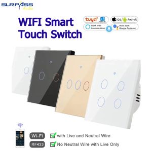 Kontrola Tuya Wi -Fi Smart Home Light Switch 1 2 3 4Gang UE Touch Switch Temper Glass Panel Sterowanie głosowe Smart Home Alexa Google Home