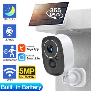Controllo 5MP Tuya Smart Life Batteria ricaricabile con telecamera di sicurezza WiFi Outdoor a 2 vie Solar Power Wireless Surveillance Camera