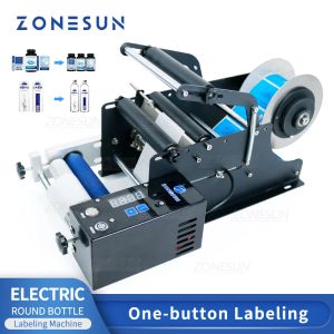 Sealers Zonesun شبه أوتوماتيكي للزجاجة الكهربائية ملصقات العلامات الماكينة تسمية العلامات قطرة الزجاج الزجاجية الدائرية ZSTB50SM