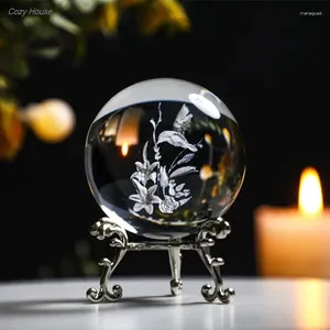 装飾的な置物3D刻まれたDIY Pography Props Gemstone Sphere Holder Art Craft Display Metal Base Home Decor Crystal Ball Stand Office