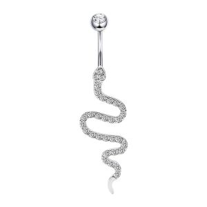 Jewelry Snake Shape Belly Piercing 925 Sterling silver Navel rings Clear Cubic Zircon Belly Button Ring