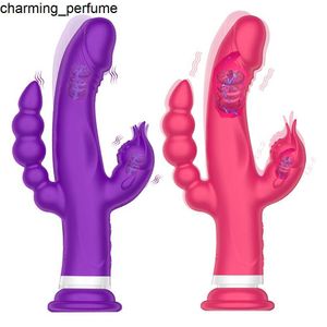 Neueste dreifache vibrierende Klitorisstimulation 20 Geschwindigkeitsmassage Masturbationsvorrichtung mit Butt Anal Plug Rabbit Vibrator für Frauen