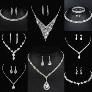 Värdefull laboratorium diamant smycken set sterling silver bröllop halsband örhängen för kvinnor brud engagemang smycken present g9on#