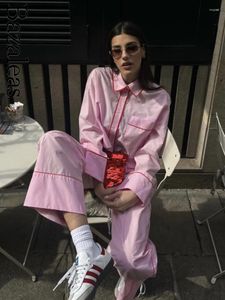 Женские блузки 2024 Bazaleas Streetwear Розовая лоскутная рубашка