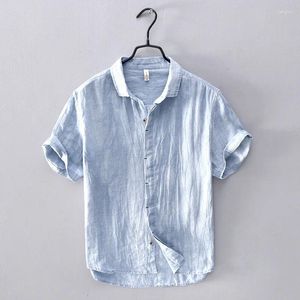 Camicie casual maschile giapponese semplice camicia a maniche corte oxford che gira a colori solidi corti sottili