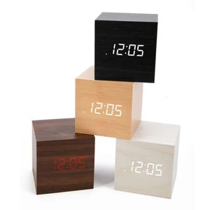 LED Alarm Mini Mini Mini Digital Holzuhr Holz Retro Glow Takten Desktop Tischdekor Voice Control Snooze Funktion Schreibtisch Kalender s