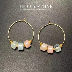 Kolczyki obręcze Heyya Stone Natural Morganite Prosty klasyczny okrągłe koło szlachetne biżuteria ręcznie robiona 14 -karatowa Złotość