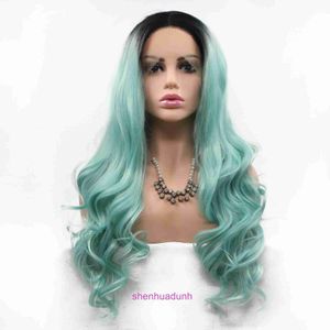 High quality fashion wig hairs online store Wig Party Mint Green Long Curly Hair Chemical Fiber Lace Headband
