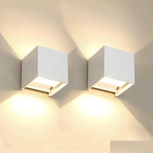 Solar Wall Lights Modern Square Aluminum Exterior Mount Led - Set Of 4 Ip65 Waterproof Up And Down Lighting Fixtures For Interior Dr Dhnjs