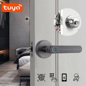 Control Fingerprint lock Biometric door handle Smart Password Electric Digital Lock Tuya Keyless Security Door Knob for Home