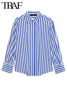 Blusas femininas camisa listrada feminino de botão Up Blouse fêmea de manga longa e para o topo da primavera de 2024