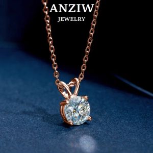 Halsband Anziw Rose Gold Plated Moissanite Pendant Halsband 6.5mm (1,0ct) Sparking D Color Diamond Real 925 Silver Jewelry for Women Gift