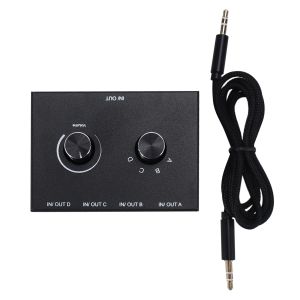 Tillbehör 4 Port Audio Switch, 3,5 mm ljudomkopplare, Stereo Aux Audio Selector, 4 Input 1Output/1Input 4 Output Audio Switcher Box