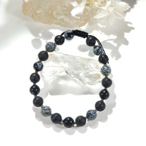 Strands lii ji Natural Snowflake Obsidian Lava Stone 8mm Pulseira ajustável para jóias masculinas