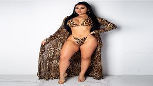 Bikini 3st Summer Swimwear Women Leopard Print Beach Wear High Cut Thong Set Swimsuit Cover Up Candigan Bathing Suit Sarongs6654566