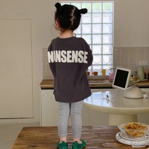 T-shirts Autumn Unisex Cotton Back Letters Printed T Shirts Children 3 Colors Loose Long Sleeve Tees