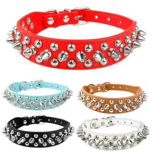 Leather Dog Cat Collar 1 Row Spiked Studded Puppy Pet Collars for Small Medium Dogs Chihuahua Yorkies XXS XS 240418