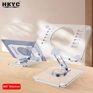 Stands Foldable Tablet Transparent Acrylic Bracket Stand 360° Rotation Hollowed Cooling Stand Aluminum Alloy Holder Desk for iPad Mount