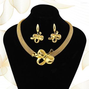 Necklace Earrings Set Women's Versatile Earring Bow Design Gold Color Jewelry Exquisite Cute Accessories Anniversary Gift