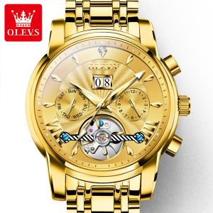 Relógios Olevs Luxury Top Brand Watch for Men Watches Automatic Mechanical Smoothless Aço inoxidável Design de Sketon Man Watchwatch