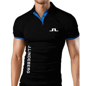 2024 High quality J Lindeberg Golf Polo classic brand Men Shirt Casual solid Short Sleeve cotton polos