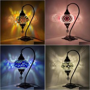 Table Lamps Handmade Turkish Mosaic Lamp Set Of 10 Variations - Moroccan N Neck Night Light With Led Bb Glass Bedside For Unique Hom Dhnjp