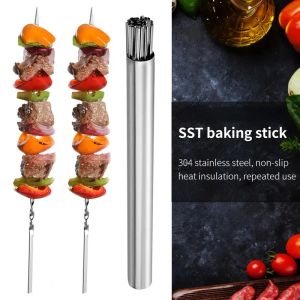 Accessories Stainless Steel Barbecue Skewer Storage Tube Reusable Grill Sticks Flat BBQ Fork BBQ Utensil Kitchen Outdoor Camping Accessories