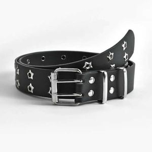 Waist Chain Belts Women Double Ring Belts New Star Rivet Grommet Leather Buckle Punk Pin Belt Leisure Dress Jeans Gothic Waistband Y240422