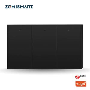 Controle Zemismsart Tuya Zigbee Smart Wall Light Switch com neutro 1 2 3 4 Gangues Black Interruptor Alexa Google Home Smartthings Edge