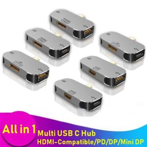 Hubs Universal Multifuncional USB 3.1 Hub TypeC to HDMicompatible Aluminium USB Splitter Extender 3,55mm Jack PD100W Mini DP Adaptador