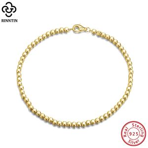 Strands Rinntin 18K Gold Plated 925 Sterling Silver 2.5mm Organic Cube Bead Chain Bracelet for Women Men Fashion Fine Jewelry SB124