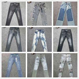 фиолетовые джинсы складывали джинсы, мужские дизайнерские джинсы, мужские джинсы, фиолетовые бренд джинсы Летняя лунка 2023 Новый стиль вышиваем