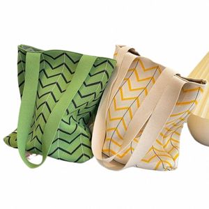 high-capacity Hand-woven Bag New Knit Stripe Knot Wrist Bag Tote Bag Student Q8ff#