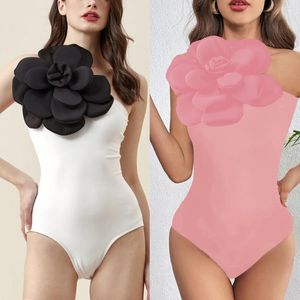 Costume da bagno da bagno femminile da donna in bikini estivo set di colori solidi un pezzo unico per con fiori tridimensionali