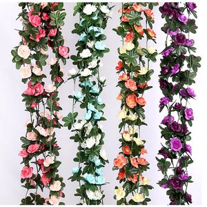 250 cm 99 tum 45 blommor Silk Roses Bröllopsdekoration Ivy Vine Artificial Arched With Green Leaves Wall H 240422